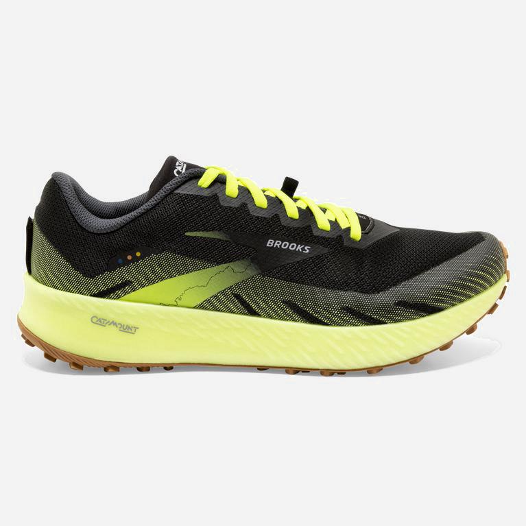 Brooks Catamount NZ - Men's Trail Running Shoes - Black/Nightlife/GreenYellow (14230-DIXT)